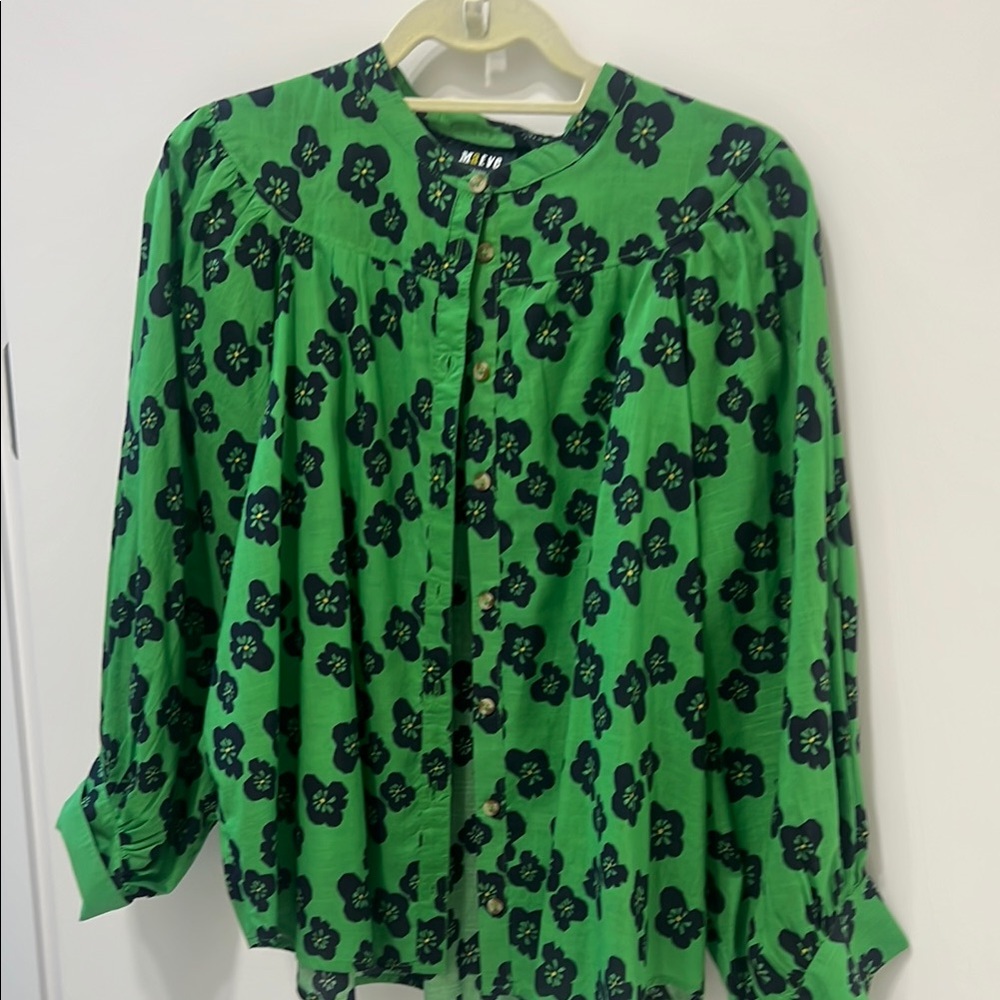 Anthropologie Green Floral Blouse